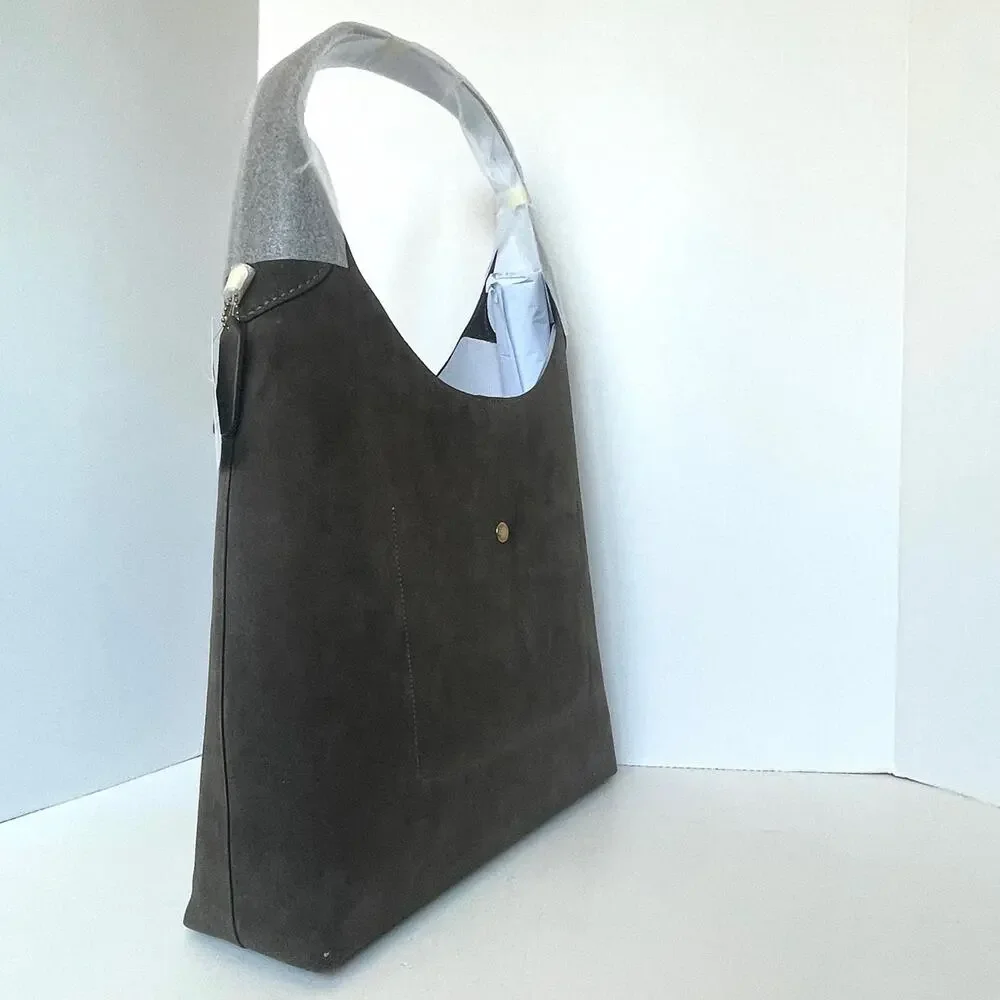 Coach Brooklyn 39 Shoulder Bag Olive Suede Leather Hobo Brass CW636